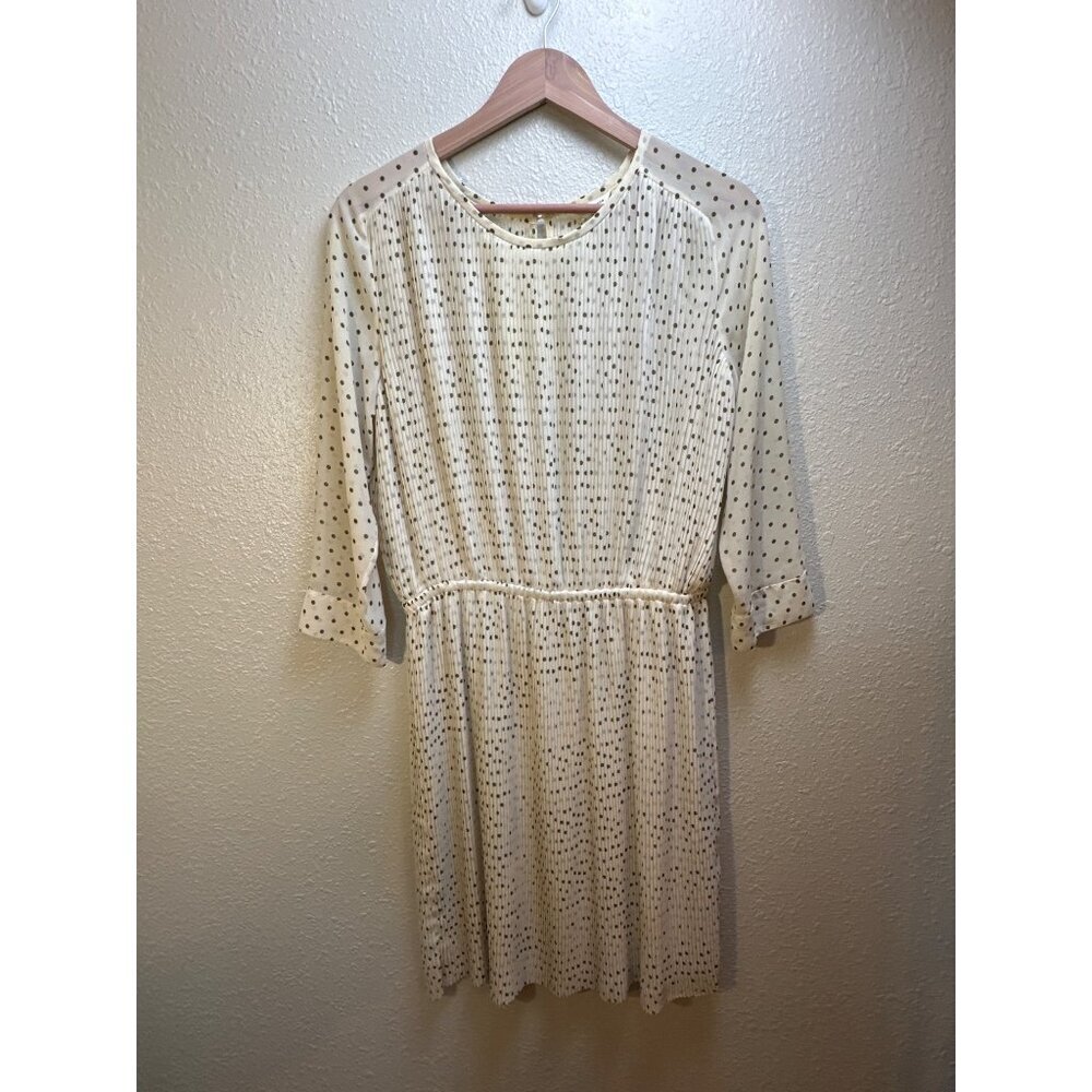 Club Monaco Womens Dress Pleated Polka Dot 3/4 Sleeves Ivory Sheer Dress Size S - Picture 15 of 15
